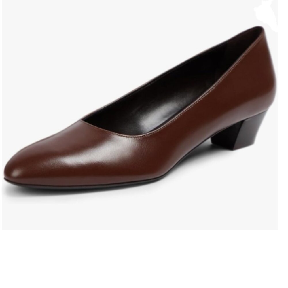 Milooey shoes Sienna Round Toe Slip On Pumps Comfortable Chunky Low Heels Shoes